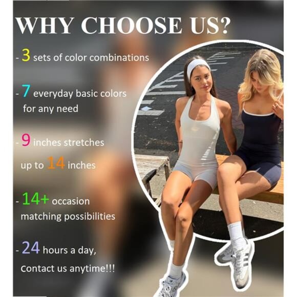 Women Headbands Set 7PCS Non Slip Elastic Cotton Hair Bands for Yoga Workout Spo - Picture 2 of 8